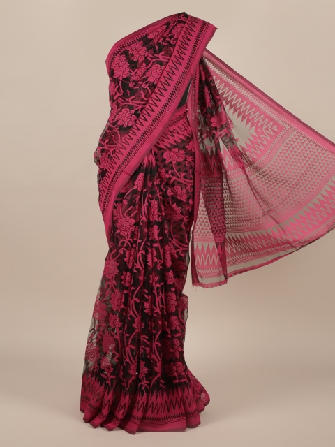 

Pothys Magenta & Black Jute Silk Floral Printed Saree