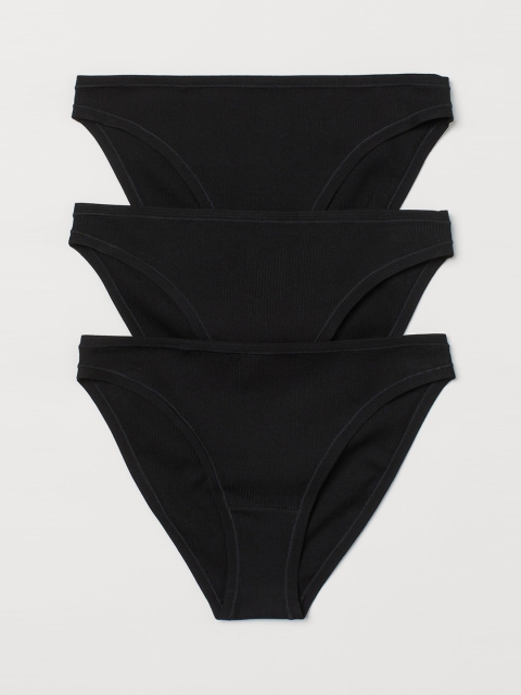 H&M Women Black 3 Pack Cotton Bikini Briefs 0866657004