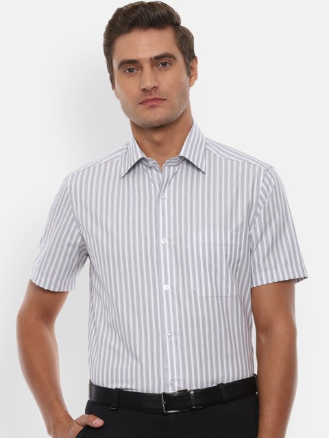 

Louis Philippe Men Grey & White Regular Fit Striped Cotton Formal Shirt