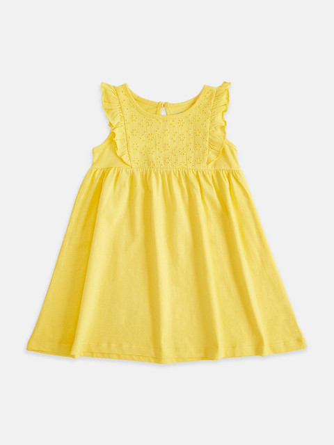 

Pantaloons Baby Girls Yellow Schiffli Embroidered Empire Dress