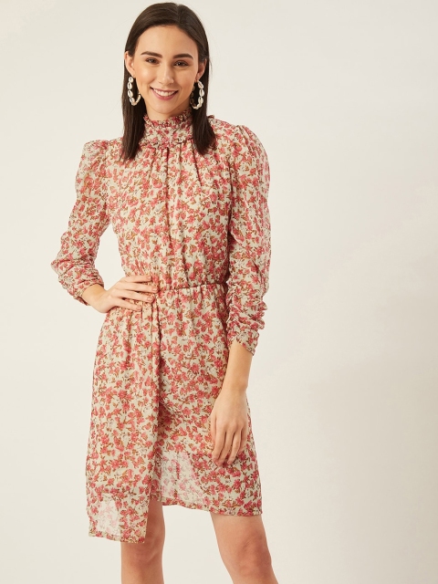 

ANVI Be Yourself Women Pink & Grey Printed Sheath Dress