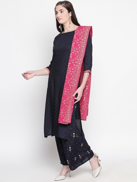 

Ishin Women Navy Blue & Pink Printed Kurta with Palazzos & Dupatta