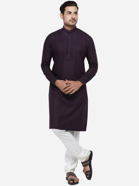 

Modi Kurta Men Purple Solid Kurtas