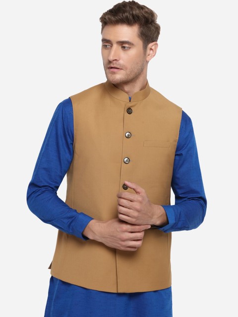 

MODI JACKET Men Brown Solid Nehru Jacket