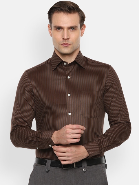

Louis Philippe Men Brown Regular Fit Striped Cotton Formal Shirt