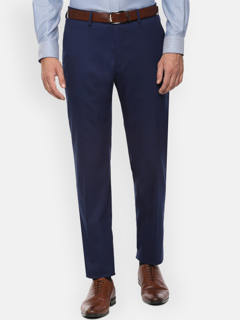 

Van Heusen Men Navy Blue Slim Fit Solid Formal Trousers