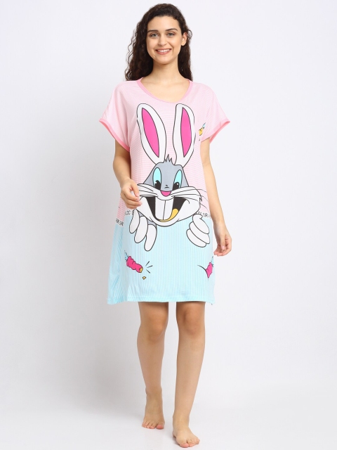 

NEUDIS Women Pink & Blue Printed Lounge T-Shirt