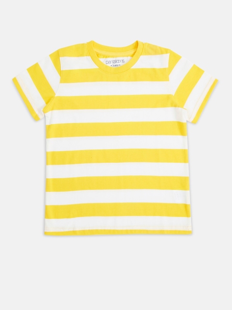 

Pantaloons Junior Boys Yellow White Striped Round Neck Pure Cotton T-shirt