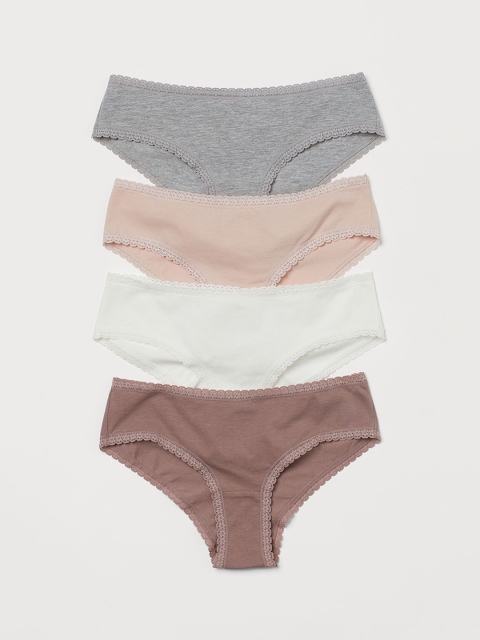 

H&M Women Multicoloured Solid 4-Pack Cotton Hipster Briefs 0598515043, Multi