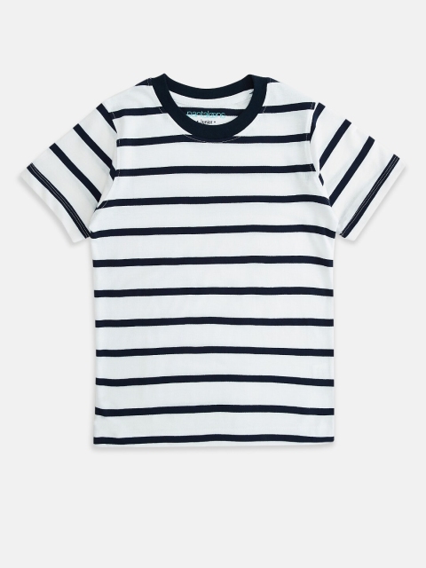 

Pantaloons Junior Boys White Black Striped Round Neck Pure Cotton T-shirt