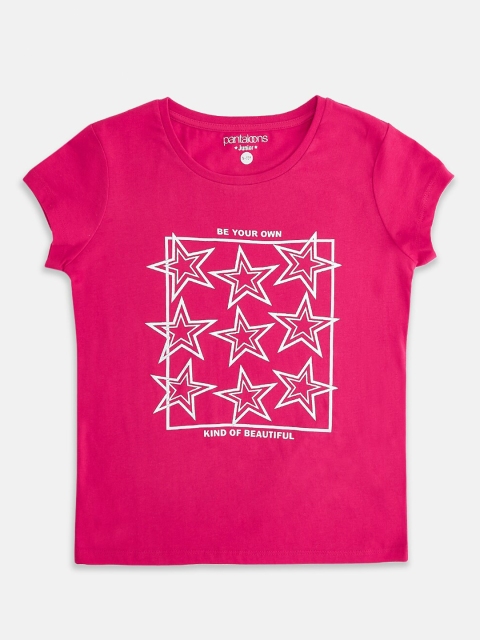 

Pantaloons Junior Girls Fuchsia Pink & White Printed Round Neck T-shirt