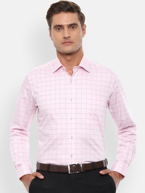 

Louis Philippe Men Pink & Black Slim Fit Checked Cotton Formal Shirt