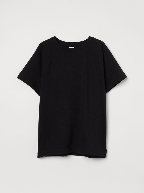 H&M Women Black Solid Short-Sleeved Sweatshirt