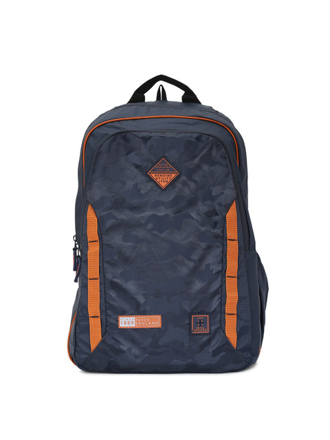 

Peter England Men Blue & Orange Camouflage Backpacks
