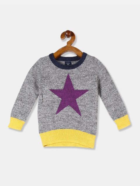 

GAP Infants Girls Grey & Yellow Intarsia Graphic Hi-Lo Sweater
