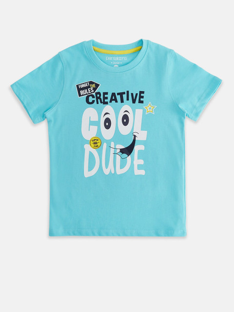 

Pantaloons Junior Boys Blue Printed Round Neck Pure Cotton T-shirt