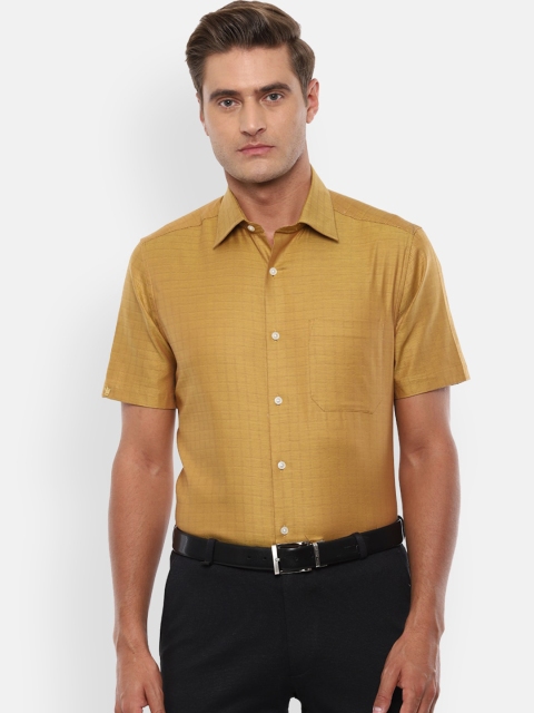 

Louis Philippe Men Mustard Yellow Regular Fit Self Checked Cotton Formal Shirt