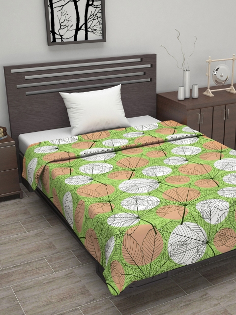 

Divine Casa Green & White Floral AC Room 110 GSM Single Bed Reversible Dohar