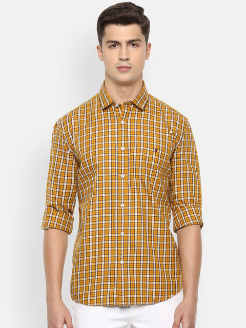 

Louis Philippe Jeans Men Yellow & White Slim Fit Checked Casual Shirt