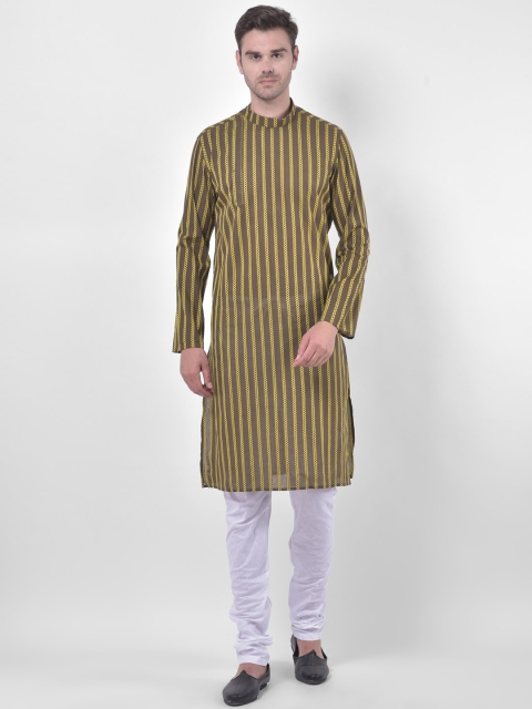 

LAMAAYA Men Brown & White Striped Kurta with Pyjamas