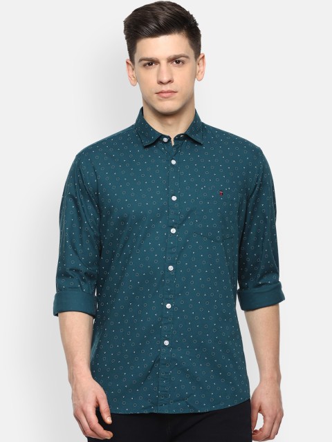 

Louis Philippe Jeans Men Teal Blue & White Slim Fit Printed Casual Shirt