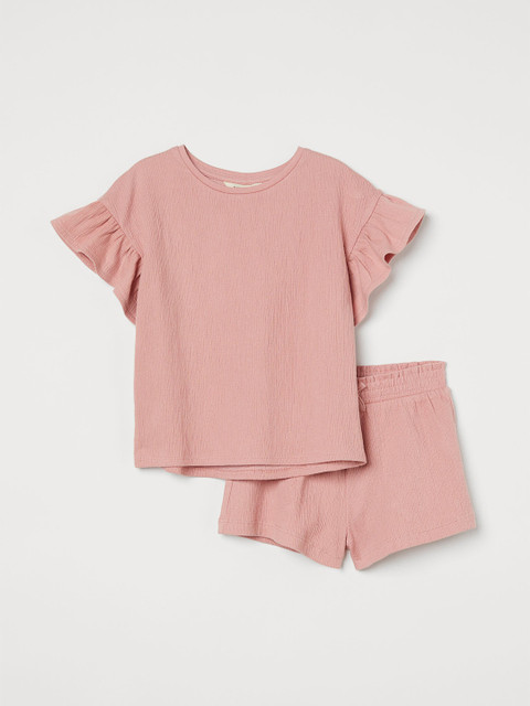 

H&M Girls Pink Solid Crinkled Set
