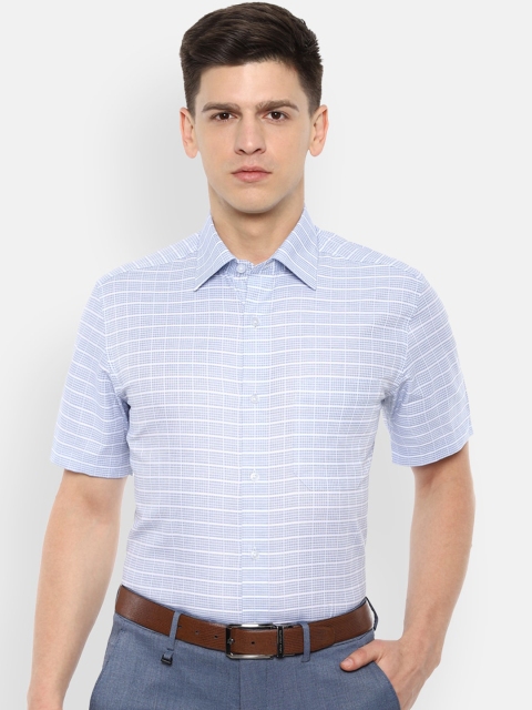 

Louis Philippe Men Blue & White Regular Fit Checked Cotton Formal Shirt