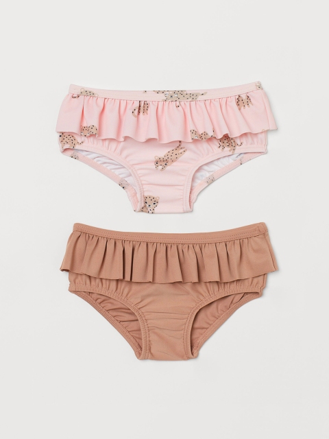 

H&M Girls Solid 2-Pack Flounce-Trim Swim Pants, Pink