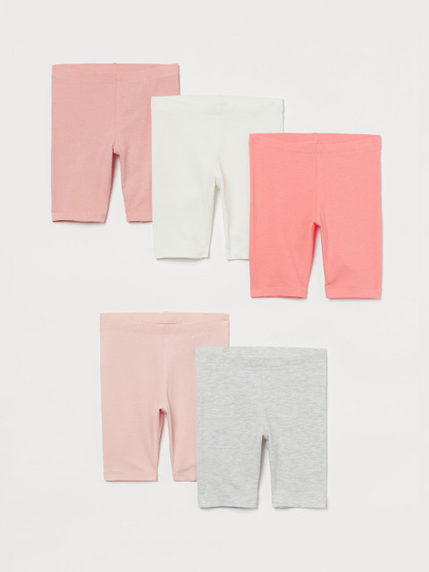

H&M Girls Multicoloured Solid 5-Pack Cotton Cycling Shorts, White