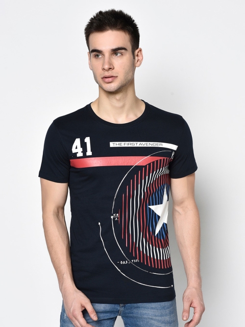Octave Men Navy Blue & Red Captain America Shield Printed Round Neck T-shirt