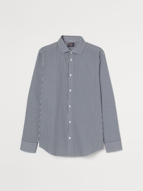 

H&M Men Blue & White Striped Coolmax Shirt Slim Fit