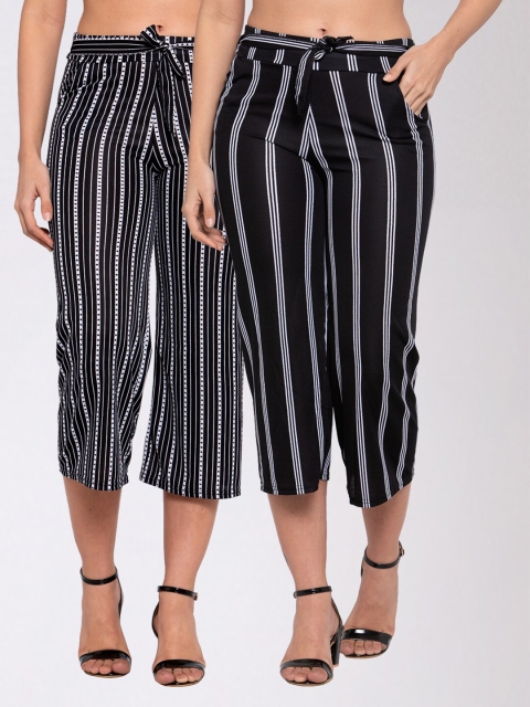 

KLOTTHE Women Pack of 2 Multicoloured Striped Wide Leg Palazzos, Multi