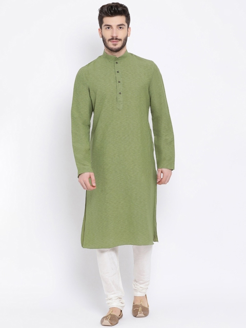 

NAMASKAR Men Green Solid Cotton Kurta
