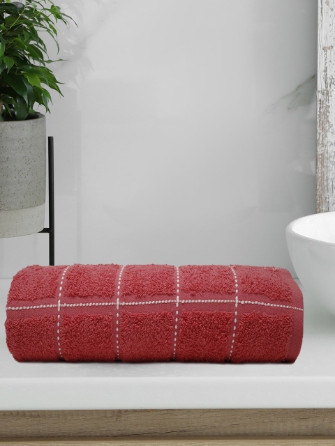 Trident Pink & White Checked 450 GSM Dusk & Dawn Cotton Bath Towel, Red
