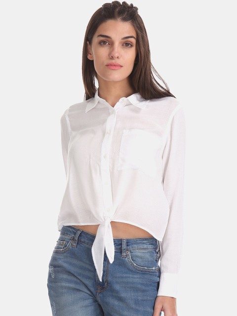 

Aeropostale White Shirt Style Tie-Up Hem Crop Top