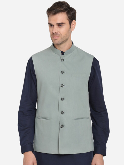 

MODI JACKET Men Grey Solid Woven Nehru Jacket