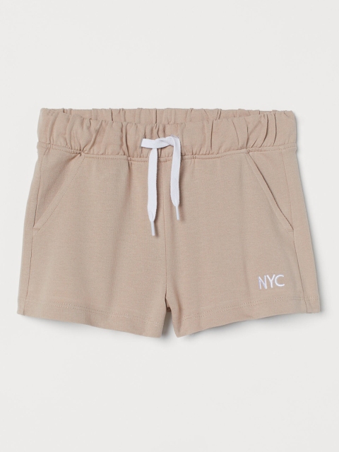 

H&M Girls Beige Solid Cotton Sweatshirt Shorts