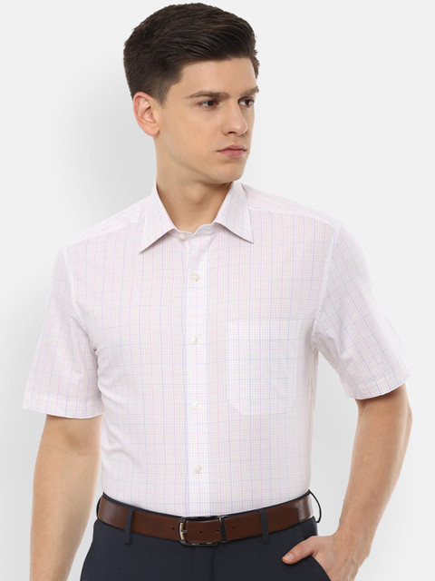 

Louis Philippe Men White & Blue Regular Fit Checked Cotton Formal Shirt
