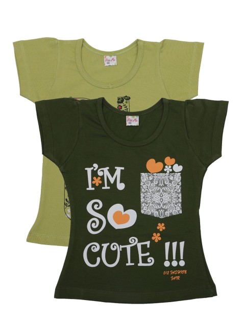 

Pothys Girls Pack Of 2 Printed Pure Cotton Round Neck T-shirt, Lime green