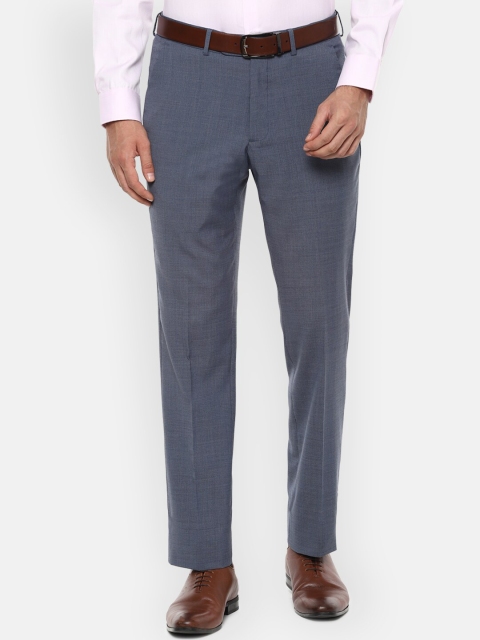 

Luxure by Louis Philippe Men Blue Slim Fit Self Design Formal Trousers