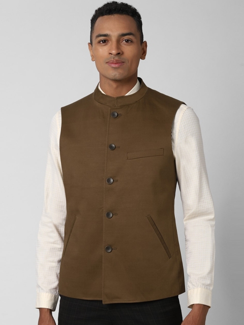 

Peter England Men Brown Solid Nehru Jacket