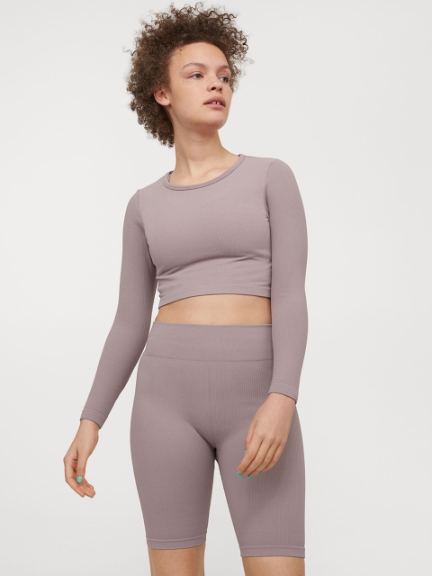 

H&M Women Purple Solid Seamless Biker Shorts