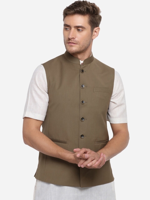 

MODI JACKET Men Khaki Solid Nehru Jacket
