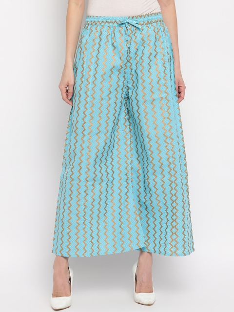 

Aawari Women Turquoise Blue & Gold-Toned Printed Flared Palazzos