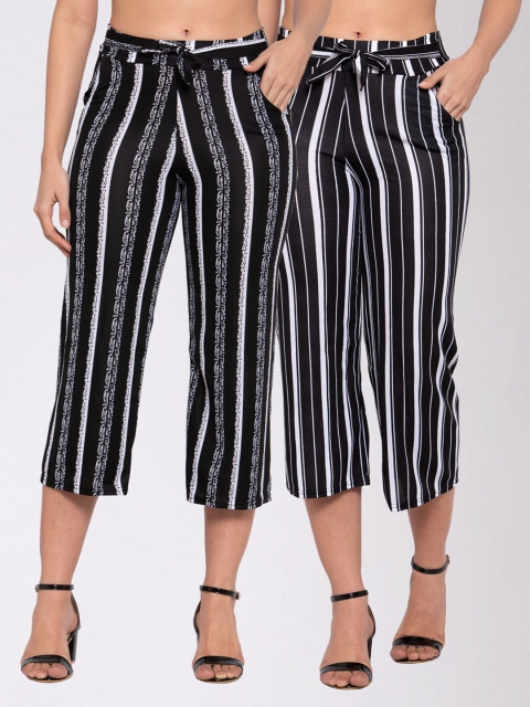 

KLOTTHE Pack of 2 Women Multicoloured Striped Wide Leg Palazzos, Multi