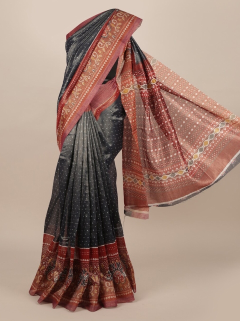 

Pothys Charcoal Grey & Maroon Jute Silk Woven Design Saree