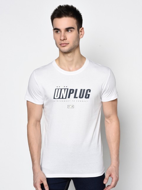 

Octave Men White & Navy Printed Round Neck T-shirt