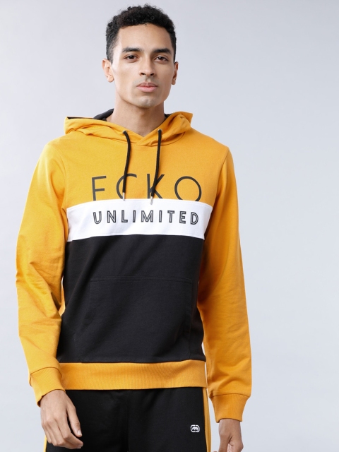 

Ecko Unltd Men Mustard Yellow & Black Colourblocked Sweatshirt