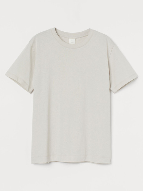 

H&M Women Beige Solid Cotton T-Shirt