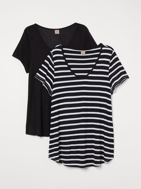 

H&M+ Women Solid 2-Pack Viscose T-Shirts, Black